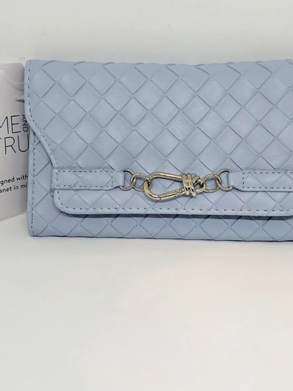 Time and Tru Women’s blue Scarlet Woven Envelope Wallet Clutch Silver Hardware